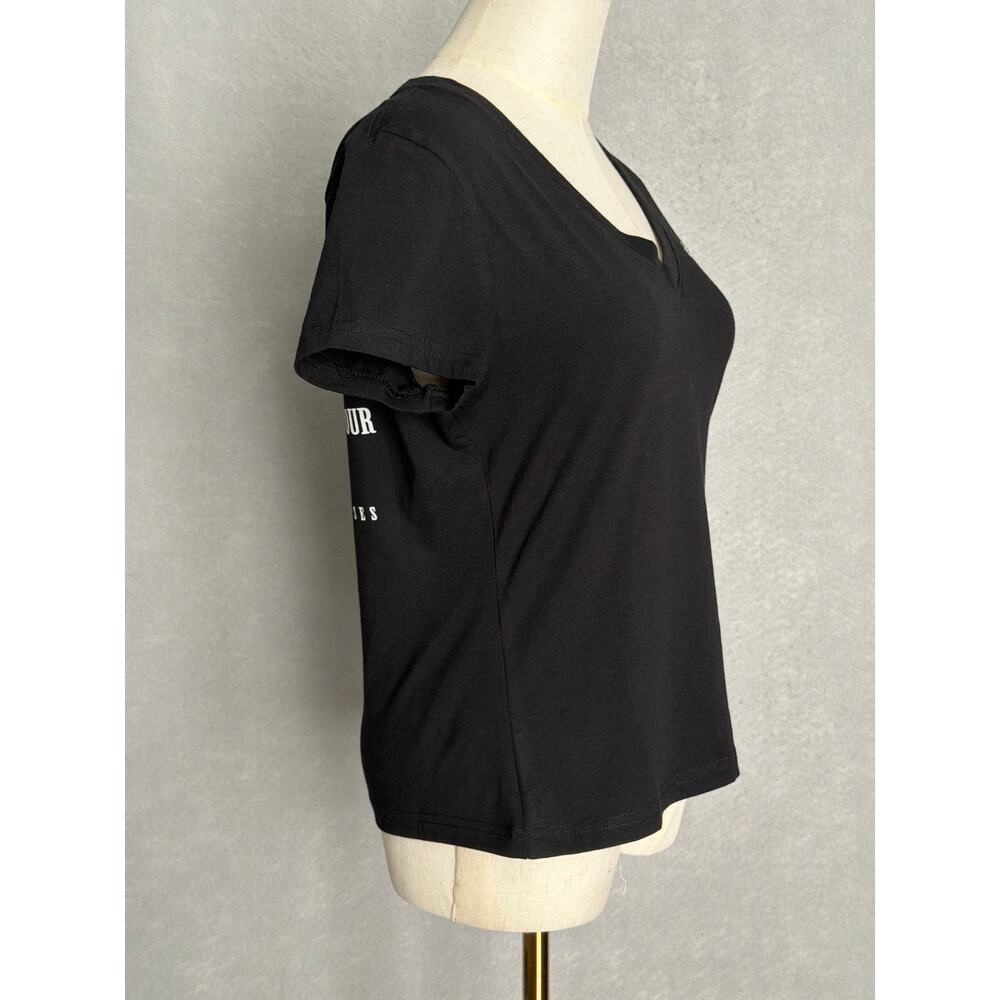 True Religion Buddha Logo T-shirt V-Neck Jet Black Women's Small NEW - Picture 3 of 10